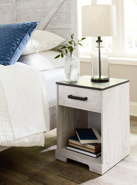 Shawburn Nightstand showing pewter-tone pulls
