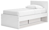 Onita bed headboard close-up showing white finish
