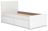 Side profile of Onita White Twin Panel Platform Bed