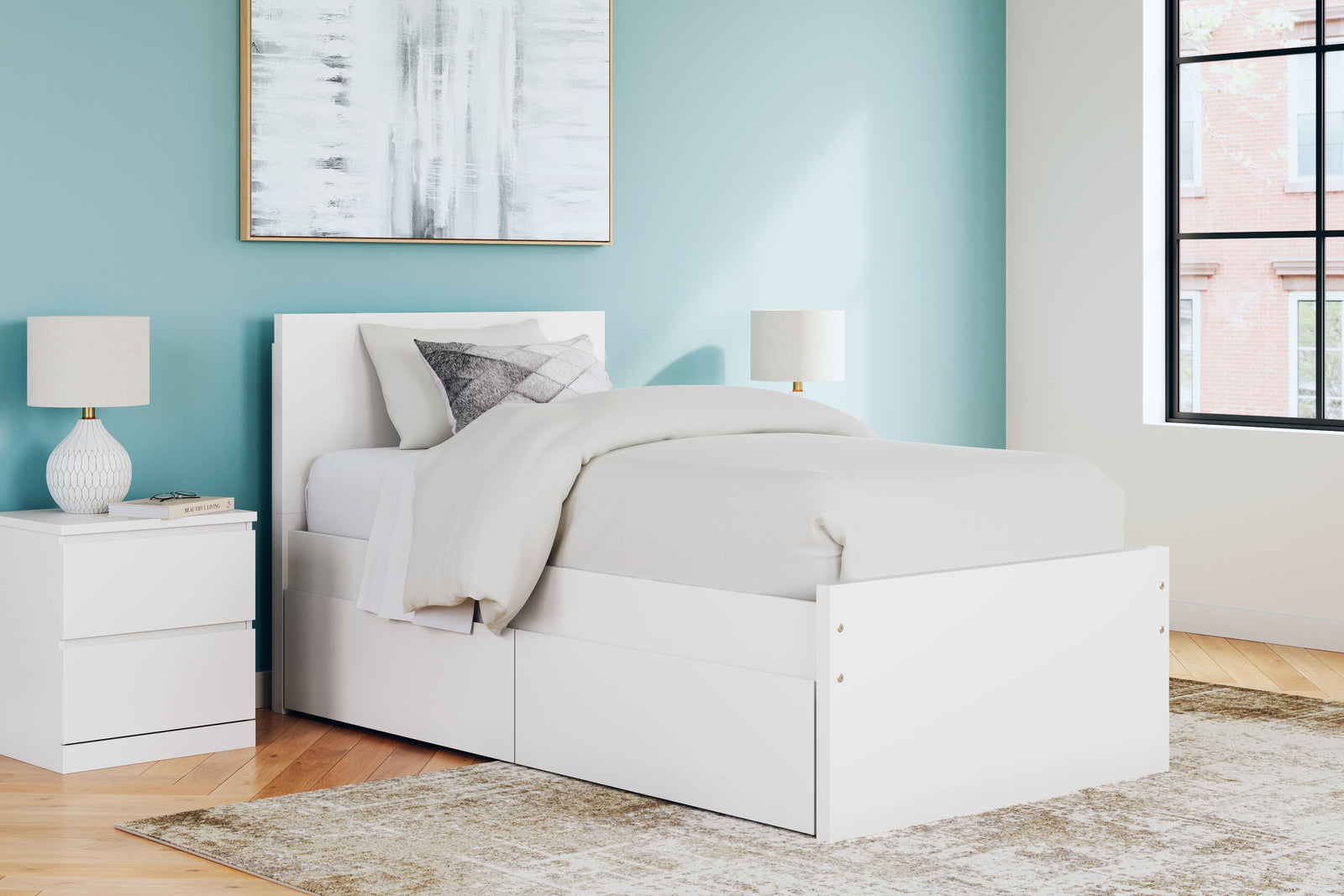 Onita White Twin Panel Platform Bed With 1 Side Storage