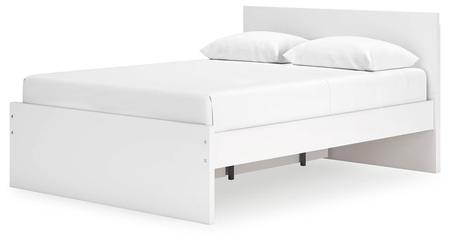 Onita white queen panel platform bed angled view