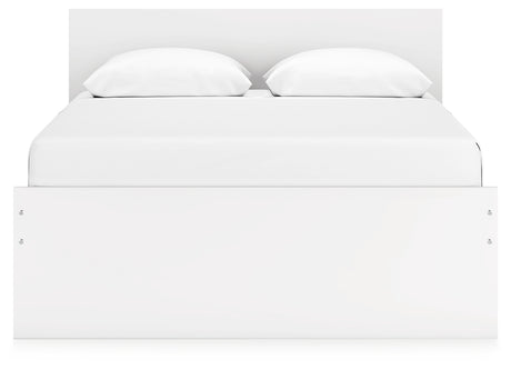 Side profile of Onita white bed with storage