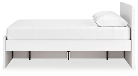 Onita white platform bed drawer open side angle