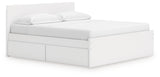Onita King panel bed side view with storage drawer open