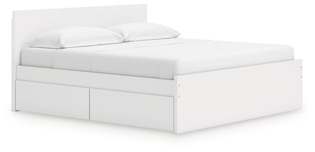 Onita King panel bed side view with storage drawer open