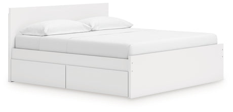 Side view showing storage drawers on the bed