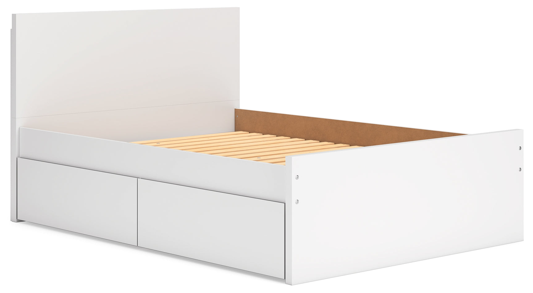 Onita white platform bed, angled front right view