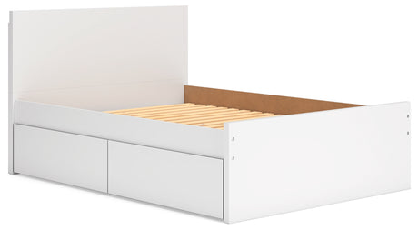 Onita white platform bed, angled front right view