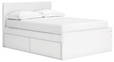 Onita white full-size panel platform bed, angled front left view