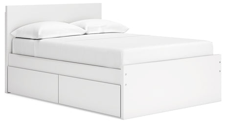 Onita white full-size panel platform bed, angled front left view