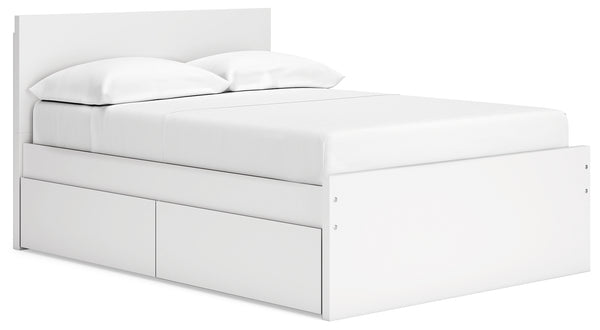 Onita white full-size panel platform bed, angled front left view