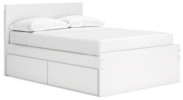 Onita white full-size panel platform bed, angled front left view
