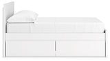 Side view of Onita full-size white platform bed