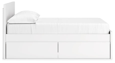 Side view of Onita full-size white platform bed