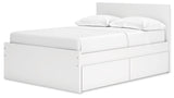 White full size bed storage drawer detail with ball-bearing glide