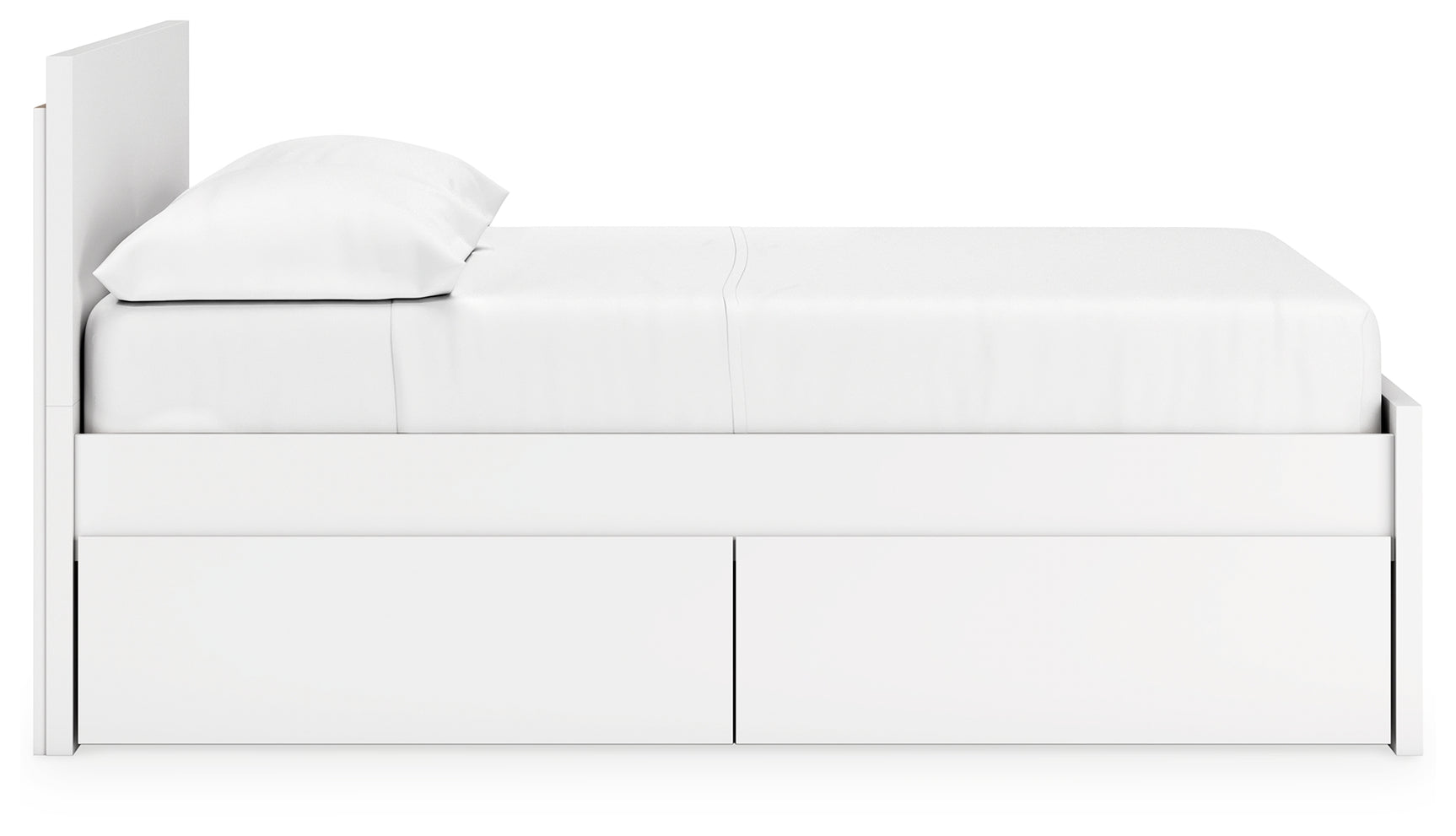 Full front view of Onita white panel platform bed