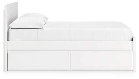 Full front view of Onita white panel platform bed