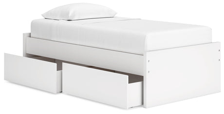 Onita White Twin Platform Bed, angle with visible slats