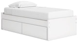 Onita Twin Platform Bed angled view showing clean-lined white finish
