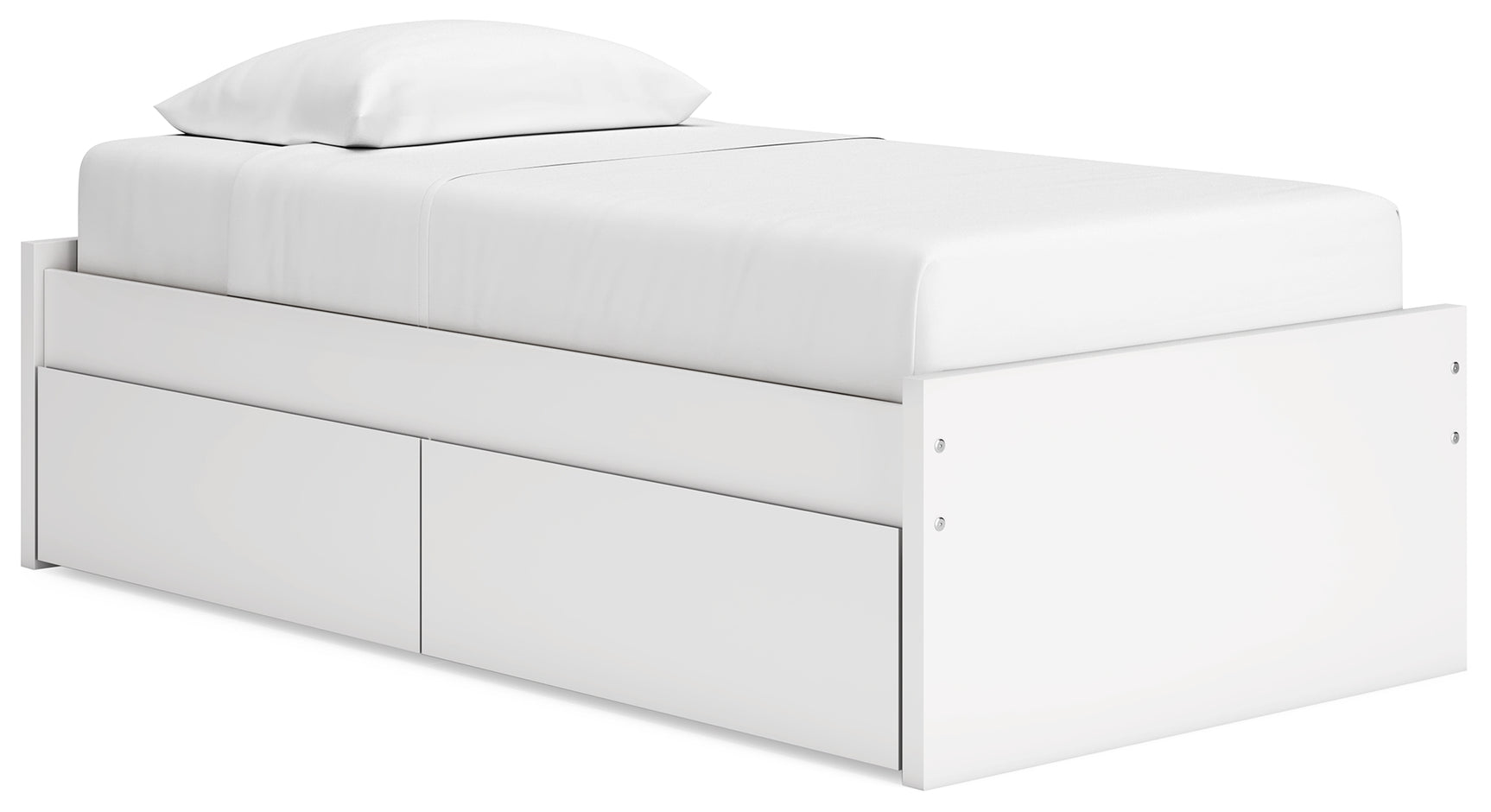 Onita Twin Platform Bed angled view showing clean-lined white finish