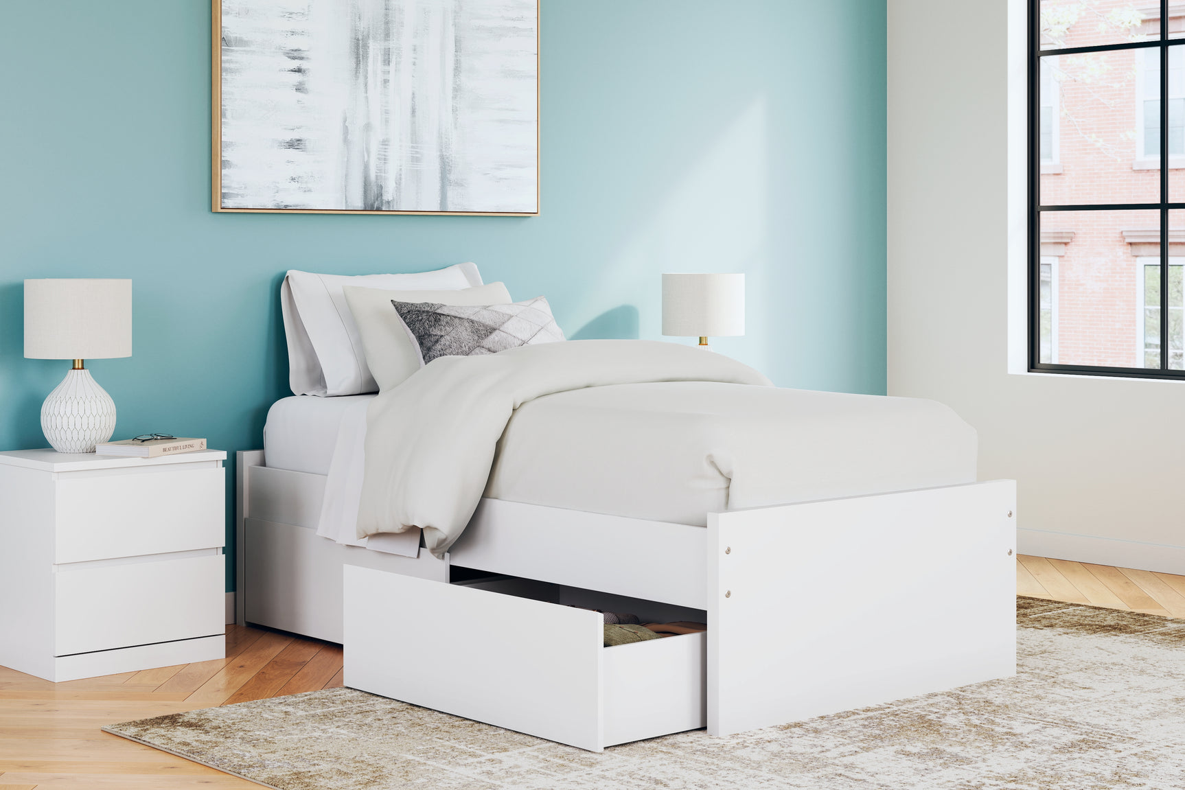 Open storage drawer of Onita Twin Platform Bed