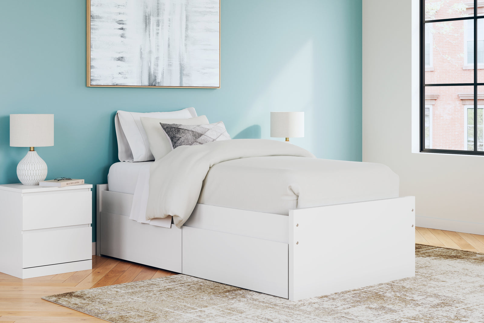 Onita White Twin Platform Bed With 1 Side Storage