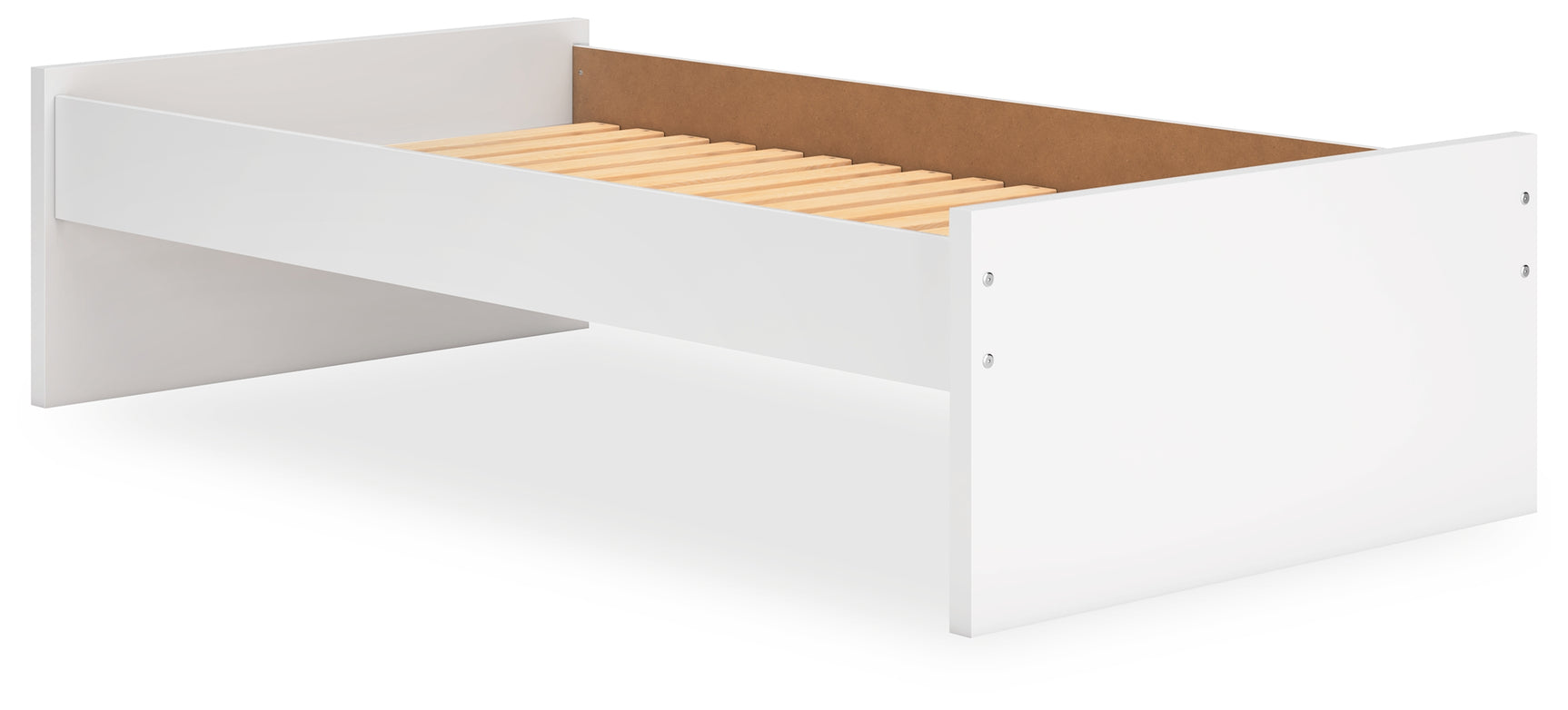 Onita White Twin Platform Bed, angled view showing headboard