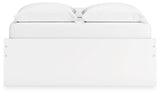 Onita White Queen Platform Bed, close-up of slat support and frame