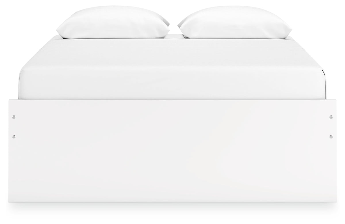 Onita White Queen Platform Bed, side angle with alternate view