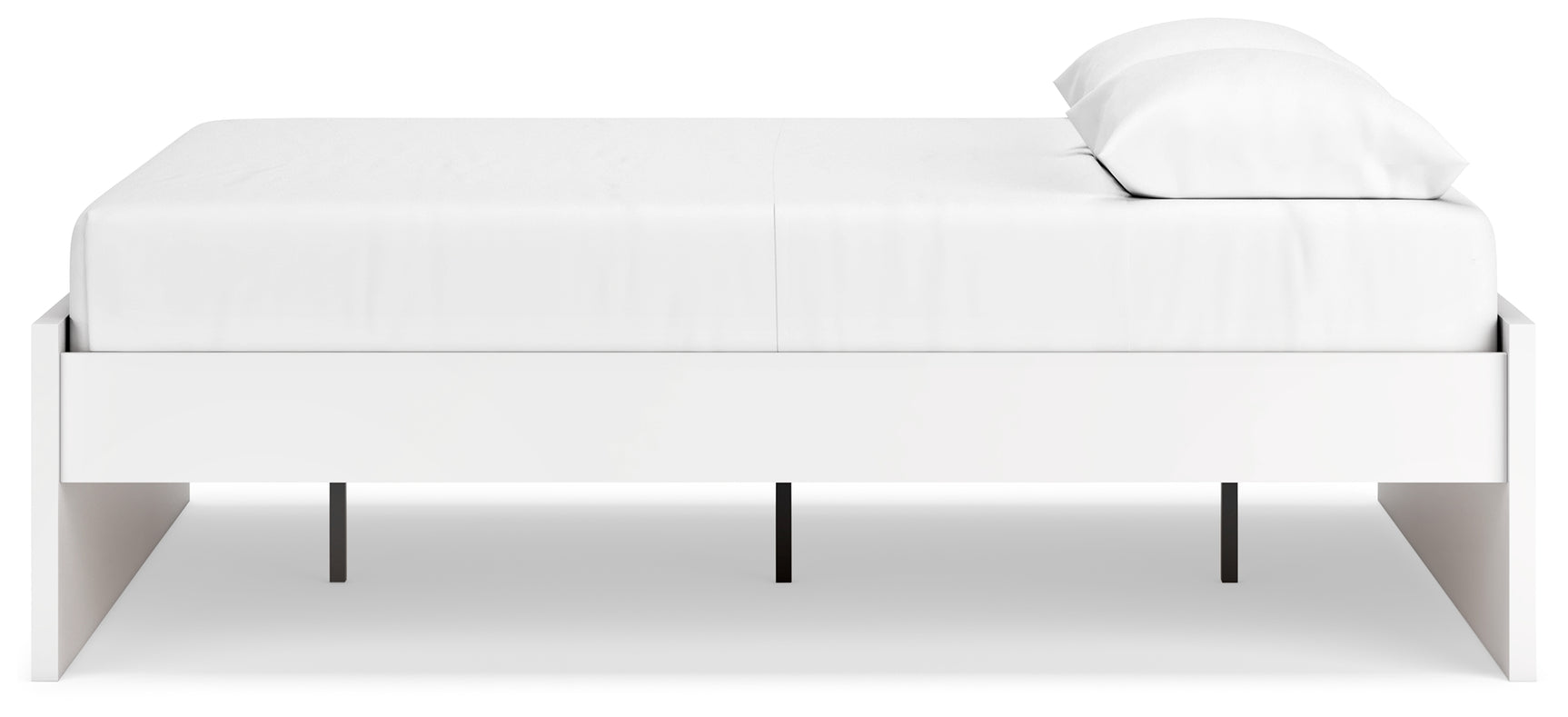 Onita White Queen Platform Bed, additional side angle showing full depth