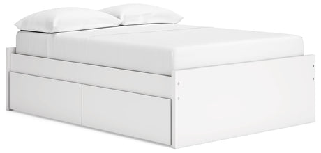 Side angle of Onita platform bed with storage drawers