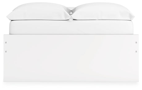 Onita full platform bed angled view with drawers open