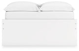 Close-up of Onita bed white laminate finish