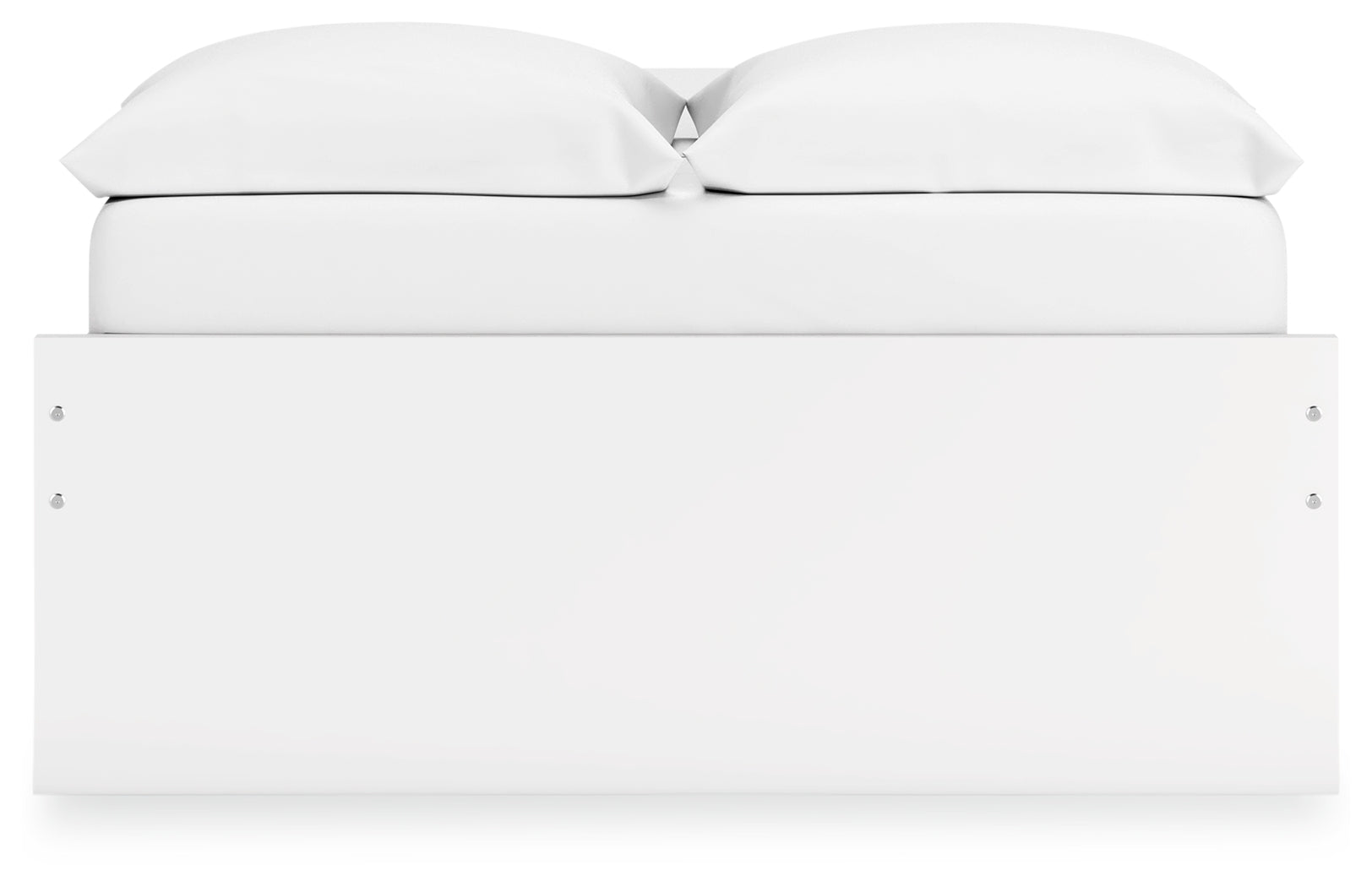 Close-up of Onita bed white laminate finish