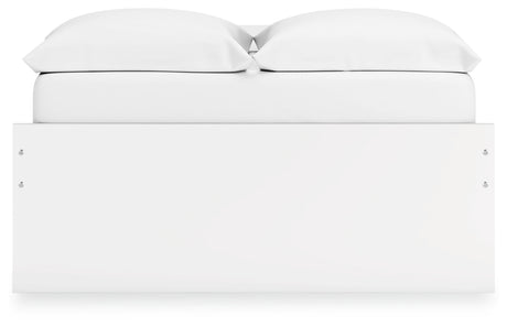 Close-up of Onita bed white laminate finish