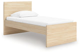 Side angle of Onita Natural Twin Panel Platform Bed showing natural finish