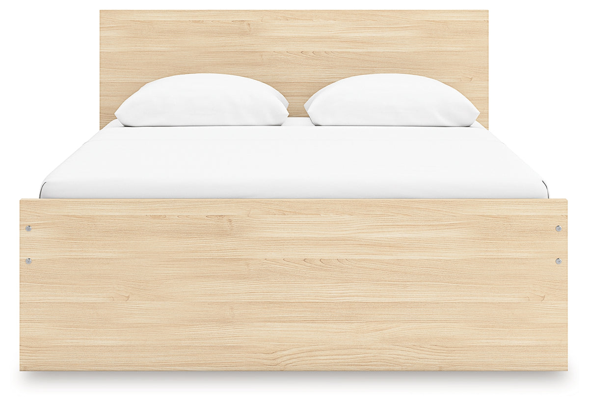 Onita Queen Panel Platform Bed side angle with closed storage drawer