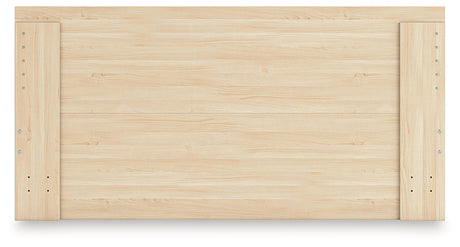 Back view of Onita queen panel platform bed in natural finish