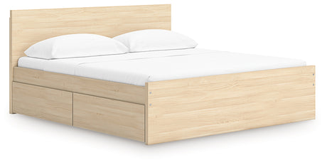 Side angle of Onita King Platform Bed showing natural finish