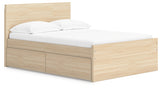 Side angle of Onita Full Panel Platform Bed showing storage drawer