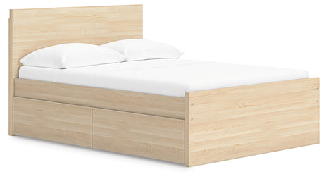 Side angle of Onita Full Panel Platform Bed showing storage drawer