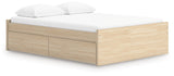 Close-up of side storage drawer open on Onita queen platform bed