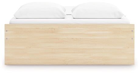 Top angled view of Onita queen platform bed slats and structure