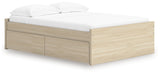 Side angle view of Onita Full Platform Bed with storage drawers open