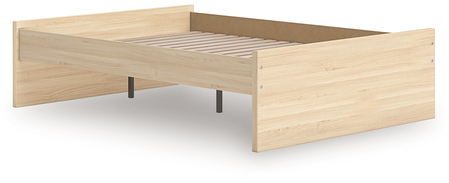 Close-up of bed headboard with natural finish