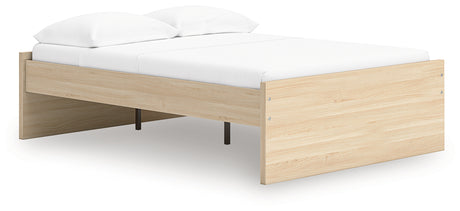 Side view of Onita natural platform bed showing wood grain