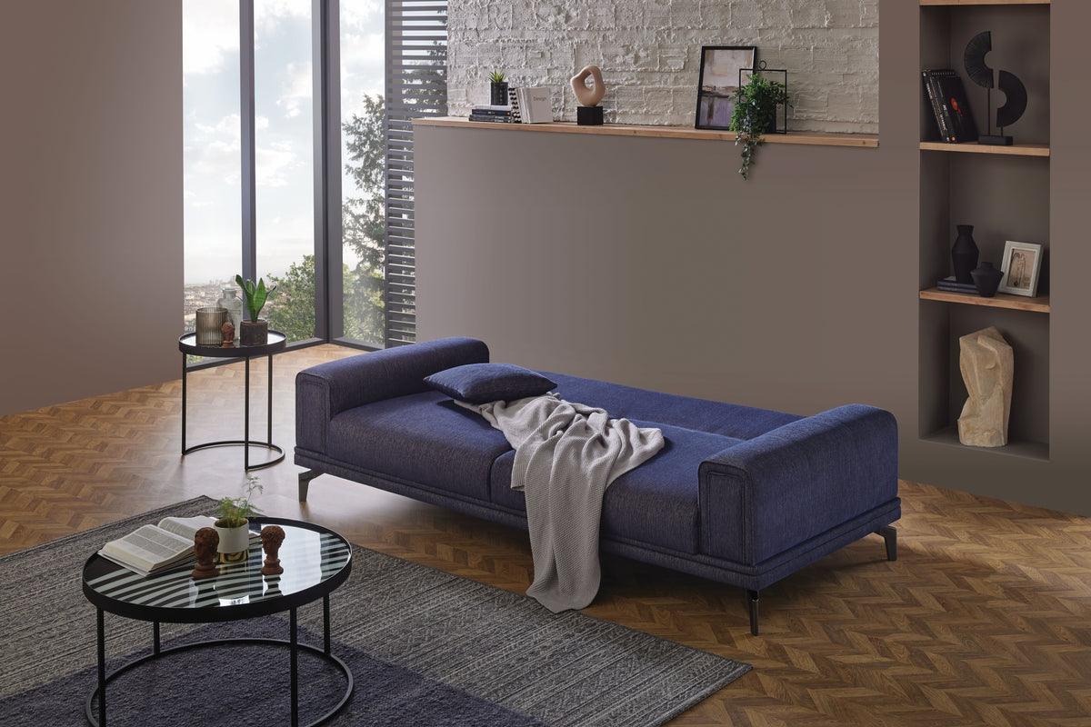 Evora Blue Gray 3-Seater Sofa Bed side view