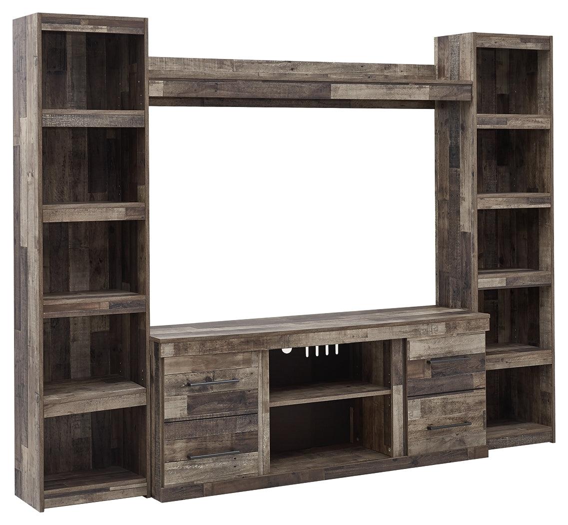 Derekson Multi Gray 4-Piece Entertainment Center with TV and decor