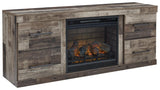 Derekson Multi Gray TV Stand with Electric Fireplace front close-up