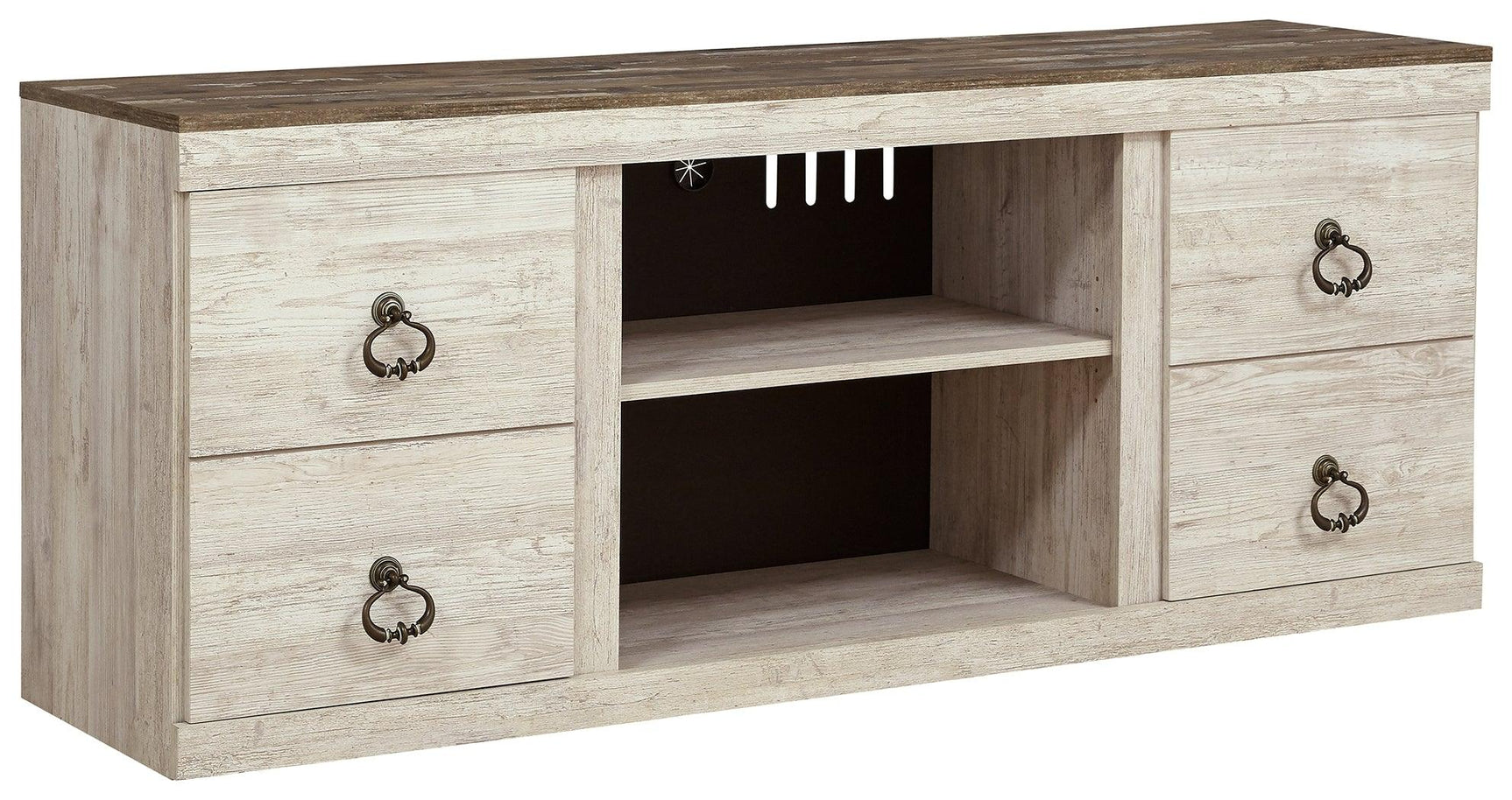Willowton Whitewash 60" TV Stand closed cabinets angle